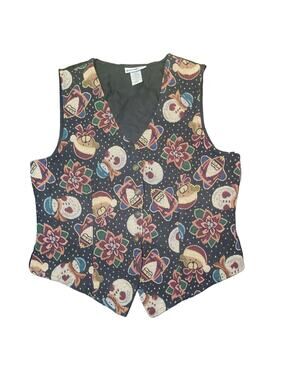 VTG White Stag Christmas Vest Snowman Santa Women’s S Tapestry EUC